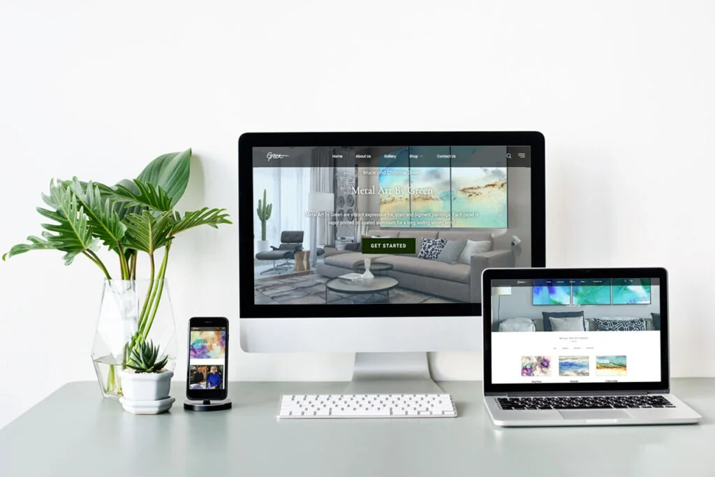 Responsive Metal Art by Green website shown on desktop, laptop, and mobile screens