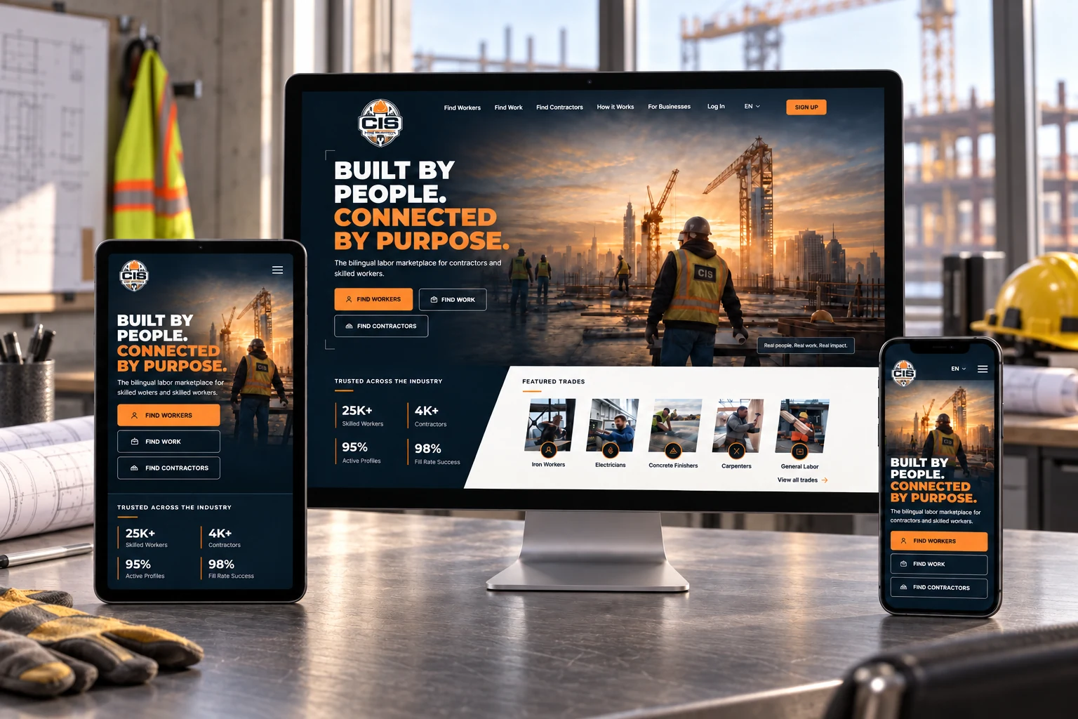 CIS Labor website mockup on desktop, tablet, and mobile