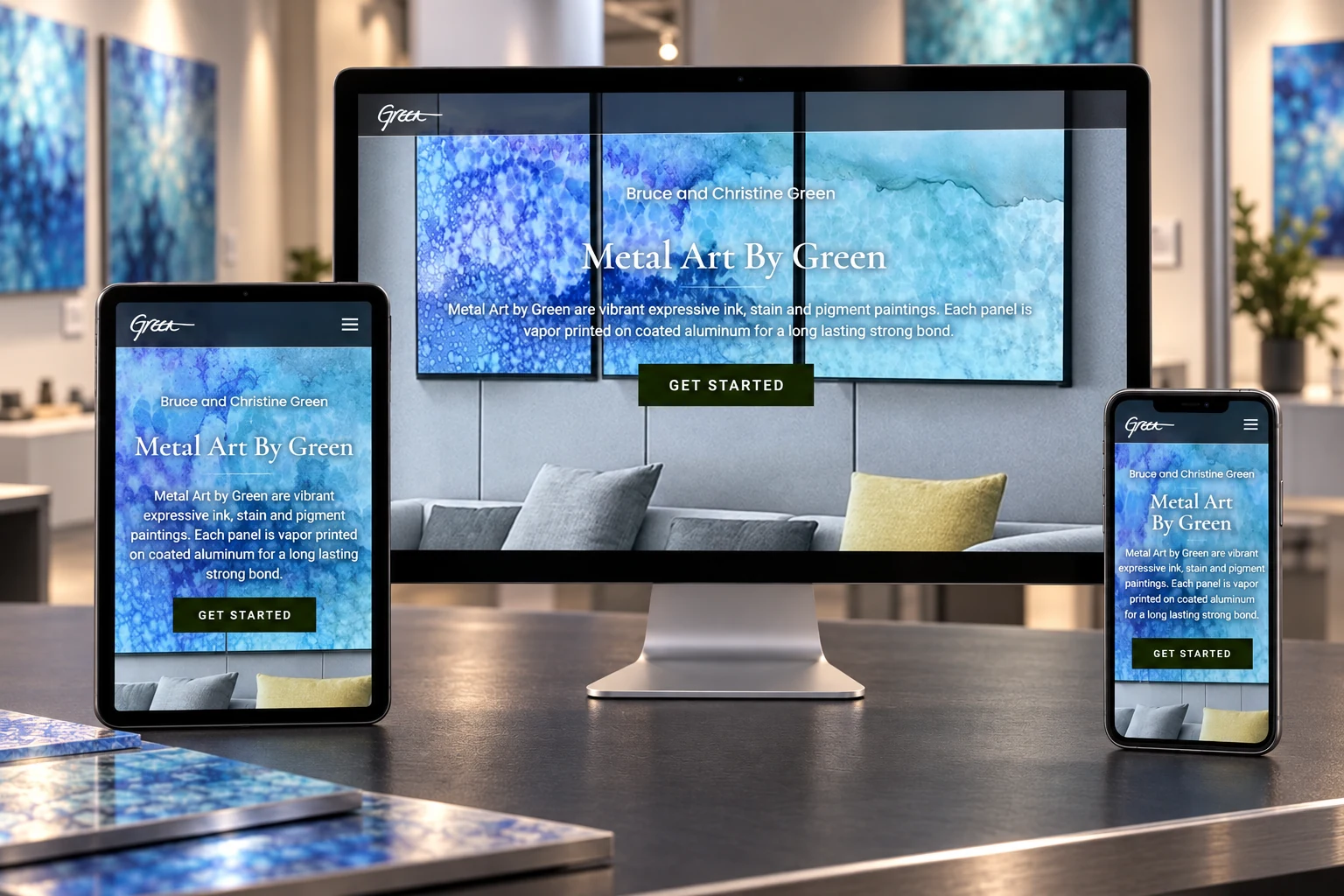 Metal Art by Green website mockup on desktop, tablet, and mobile